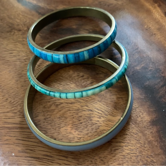 Set of 3 Vintage Bangle Bracelets-Two with Inlayed Stones, 1 Enameled on Bronze - Picture 4 of 6